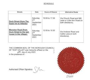 Abbotts Ann Fete Road Closure