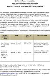 Road Closure - 3rd September
